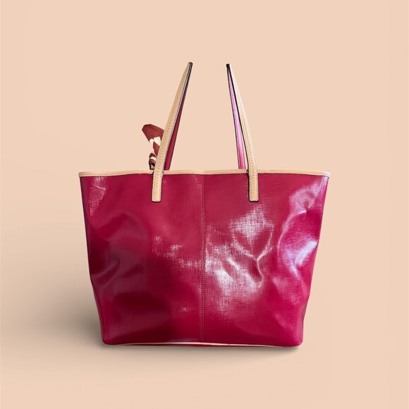 COACH RED TOTE WITH CHERRY BAG CHARM AND SCARF - Picture 2 of 8